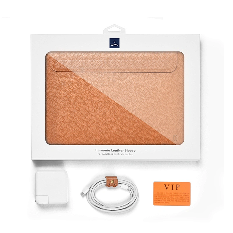 WIWU Genuine Leather Laptop Sleeve Skin Pro Laptop Case with Magnetic Closure for Macbook Ultra Slim Protective Bag
