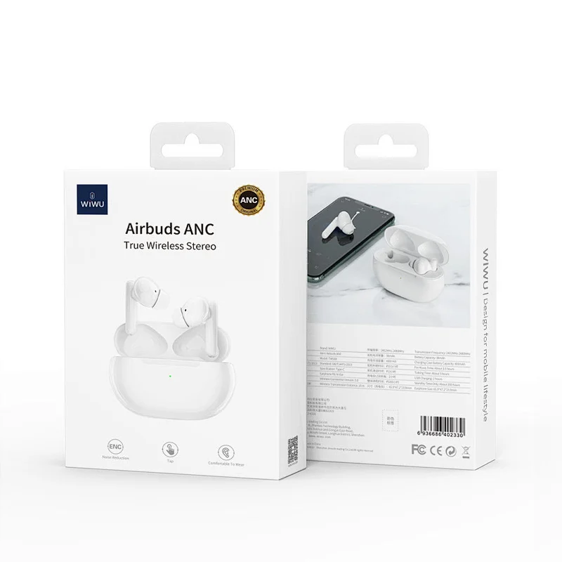WiWU Airbuds ANC TWS08 Noise Cancelling Earbuds Wireless Gaming Earphones Type C Charging Waterproof Earphone