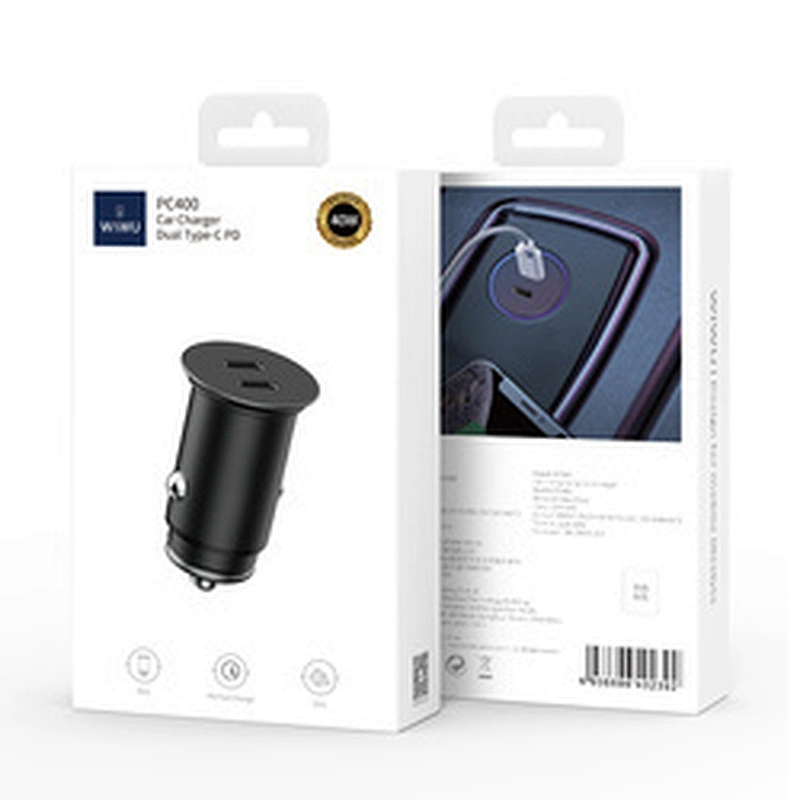WiWU USB C Car Charger Adapter Dual Ports PD 40W Fast Charger Power Delivery for Smart Phone PC Tablet Charger Adapter