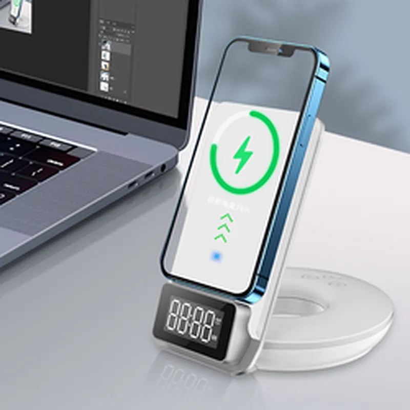 WIWU 4 in 1 Wireless Charger M11 with Time Clock and Backlight for iPhone Wireless Charger 2022 New Arrival