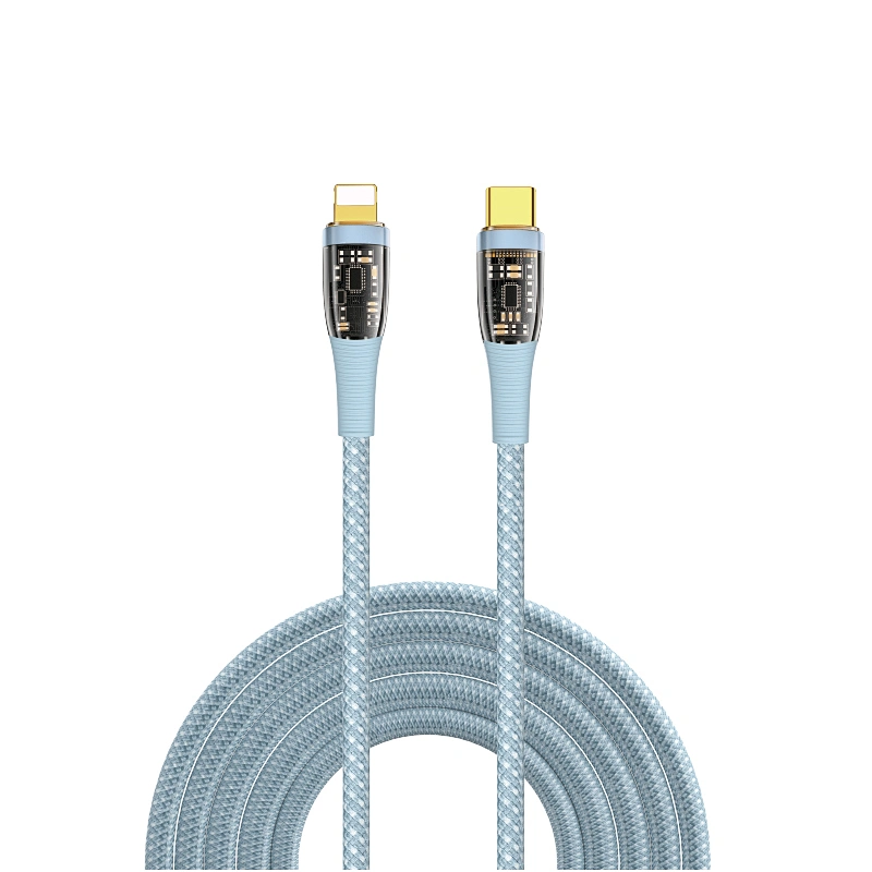 WiWU 1.2M Transparent Design USB C Fast Charging Cable for iPhone 13 Pro Durable Nylon Anti-bend Cable