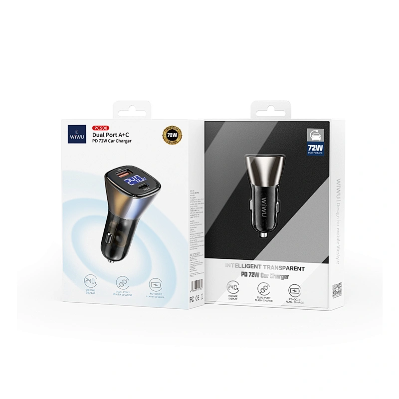 WiWU Portable Car Charger Adapter for iPhone PD 20W Cell Phone Charger Dual USB +Type C Ports Fast Charging