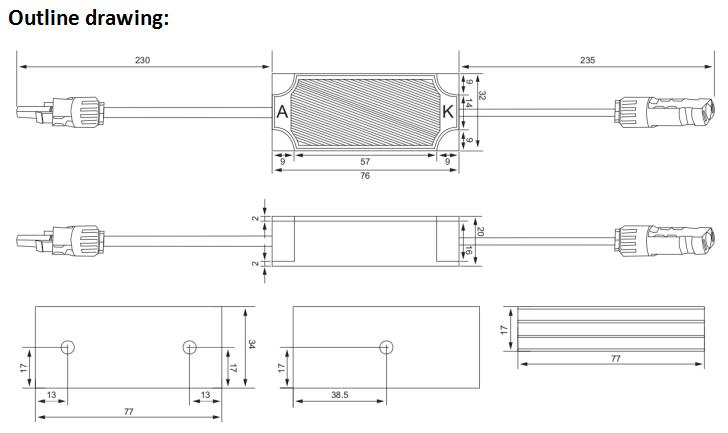 Slocable High Voltage High Current 1800V DC 2500V AC 55A Anti Reverse Diode with Solar Connector