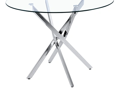 Glass Top Chrome Stainless Steel Base Dinning Table