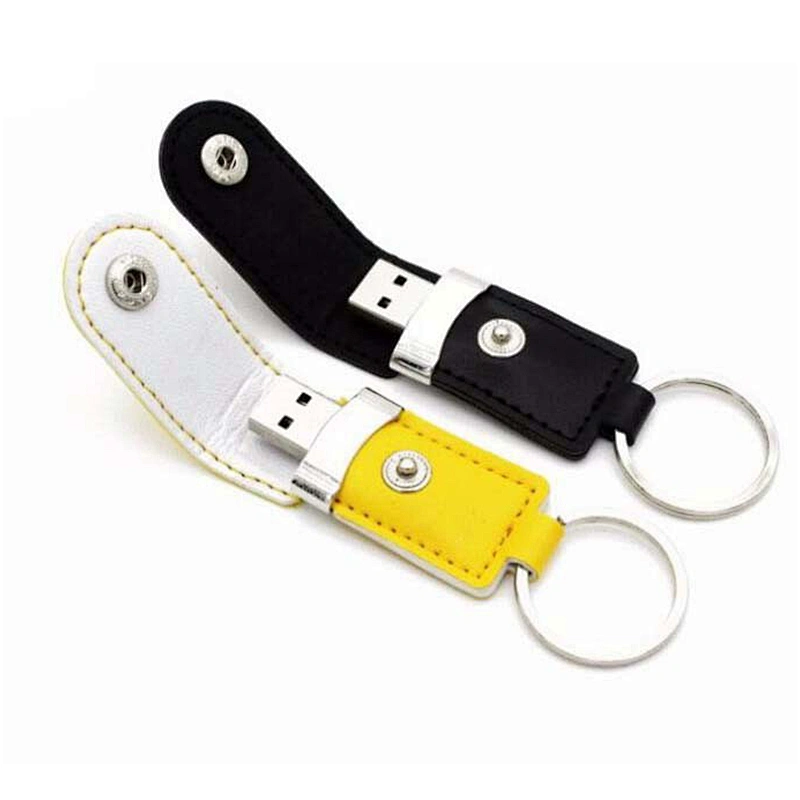 Leather Button Key Chain Portable USB Flash Drive