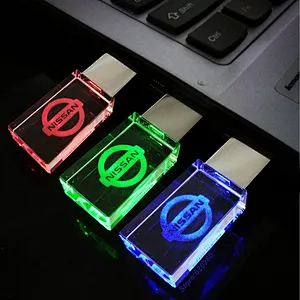 Crystal Engrave Logo LED Light USB 2.0 Pen Drive