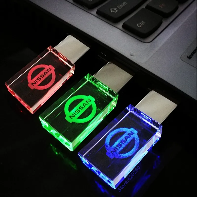 Crystal Engrave Logo LED Light USB 2.0 Pen Drive
