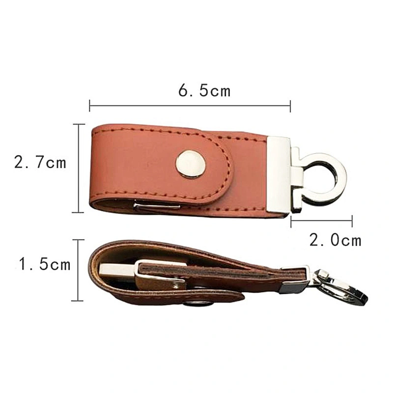Leather Button Key Chain Portable USB Flash Drive