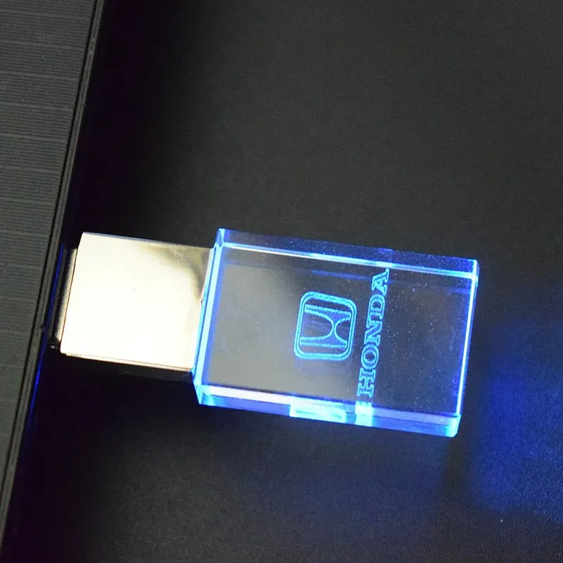 Crystal Engrave Logo LED Light USB 2.0 Pen Drive