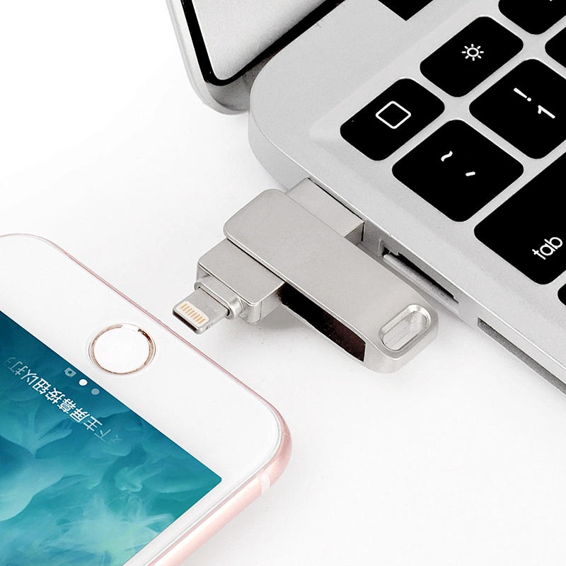 Metal Silvery Swivel Lightning to USB 3.0 Pen Drive