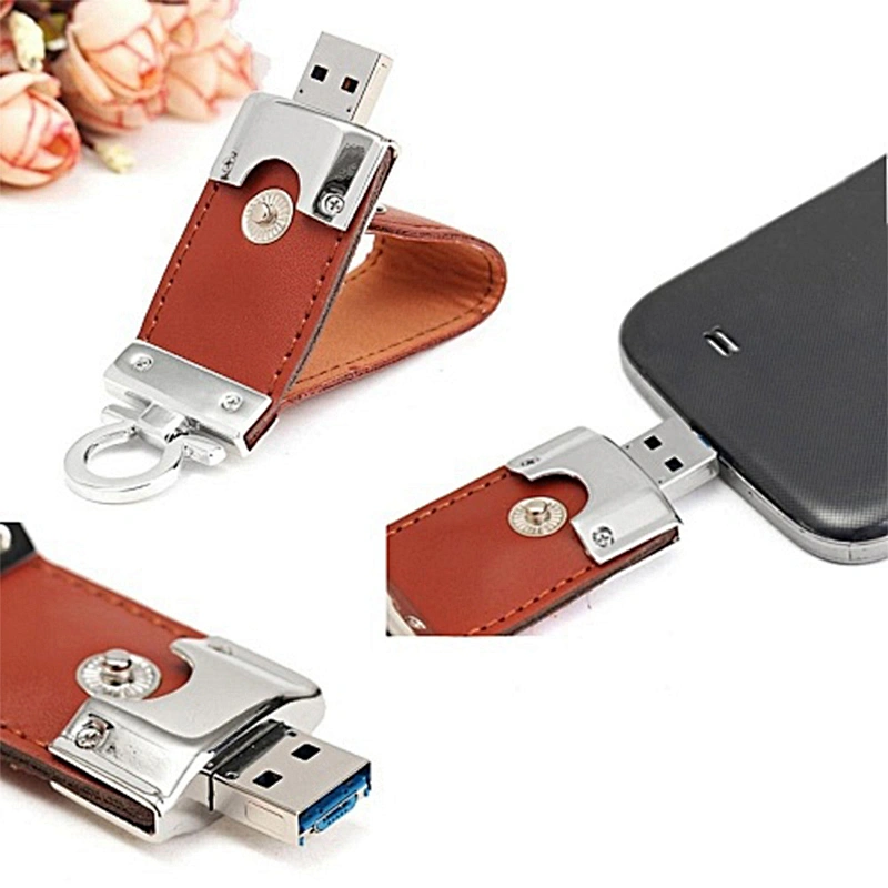 Leather Button Key Chain Portable USB Flash Drive