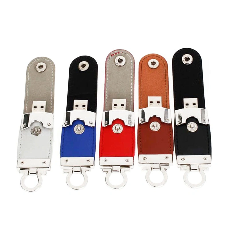 Leather Button Key Chain Portable USB Flash Drive