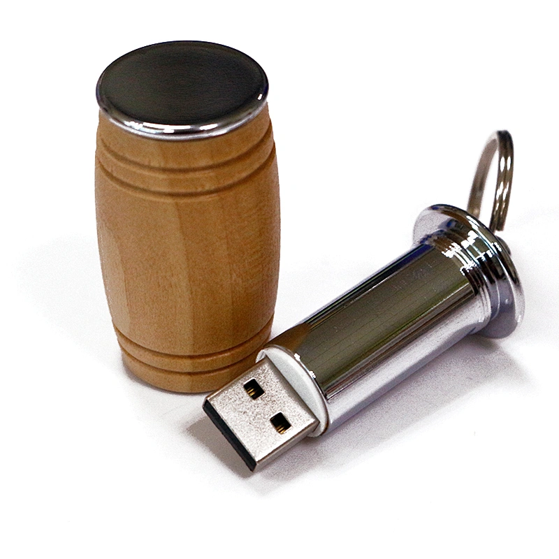 Wooden Barrel Shape Key Chain Buckle Design USB Pen Drive