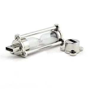 Hourglass Metallic Glass Promotional Gift USB Flash Drive with Logo