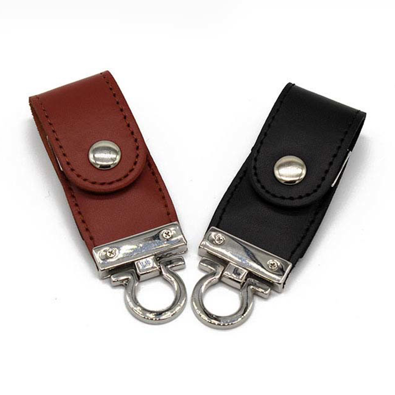 Leather Button Key Chain Portable USB Flash Drive
