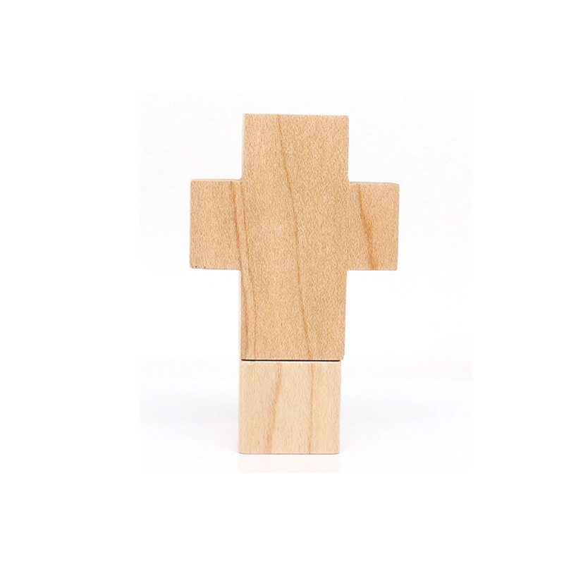 Cross Shaped Logo Print Wooden USB Flash Drive