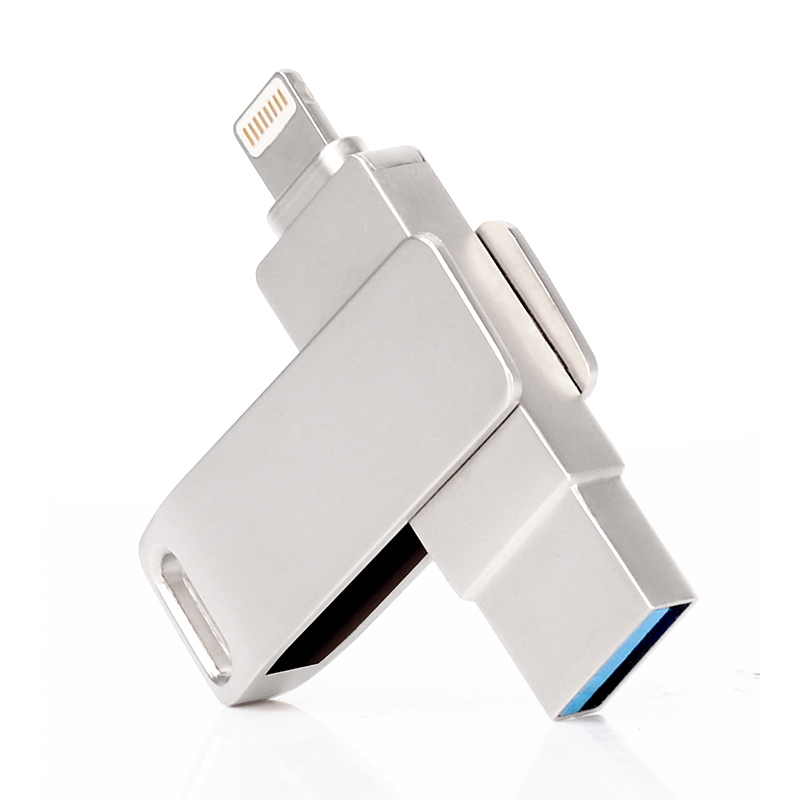 Metal Silvery Swivel Lightning to USB 3.0 Pen Drive