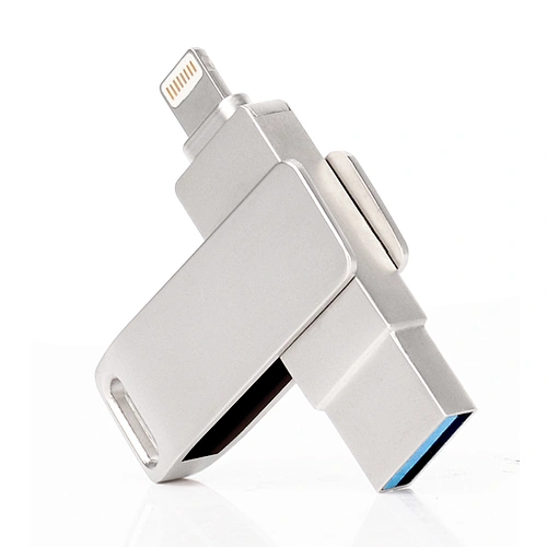 Metal Silvery Swivel Lightning to USB 3.0 Pen Drive