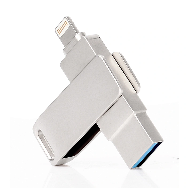 Metal Silvery Swivel Lightning to USB 3.0 Pen Drive