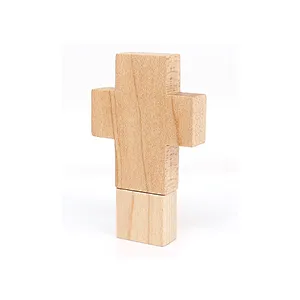 Cross Shaped Logo Print Wooden USB Flash Drive