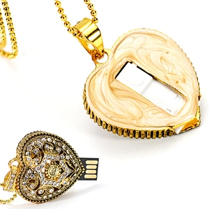 Heart Shape Metal Gold Chain Colorful Jewelry Gift USB Flash Drive USB Flash Disk USB Stick USB Flash USB Drive for Promotional