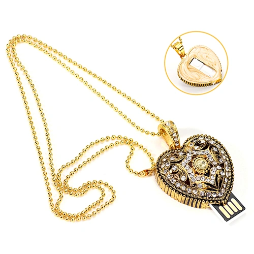 Heart Shape Metal Gold Chain Colorful Jewelry Gift USB Flash Drive USB Flash Disk USB Stick USB Flash USB Drive for Promotional