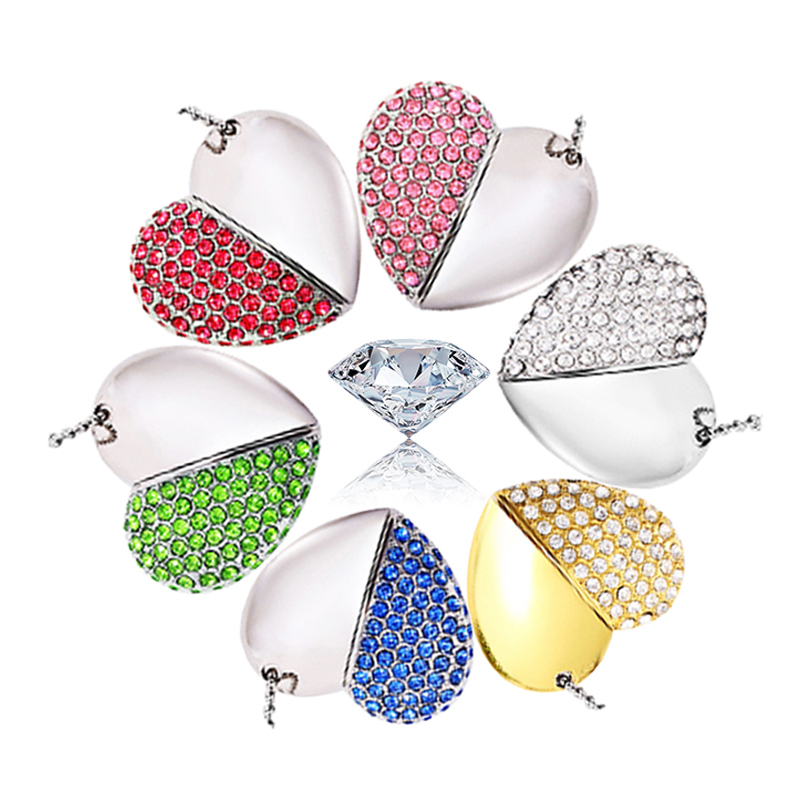 Heart Shaped Pendant Rope Metal Colorful Jewelry USB Flash Drive USB Flash Disk USB Stick USB Flash USB Drive USB Pen Drive for Promotional Gift