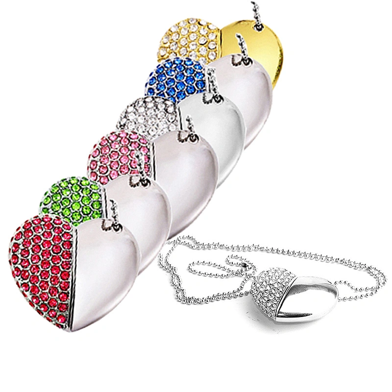 Heart Shaped Pendant Rope Metal Colorful Jewelry USB Flash Drive USB Flash Disk USB Stick USB Flash USB Drive USB Pen Drive for Promotional Gift