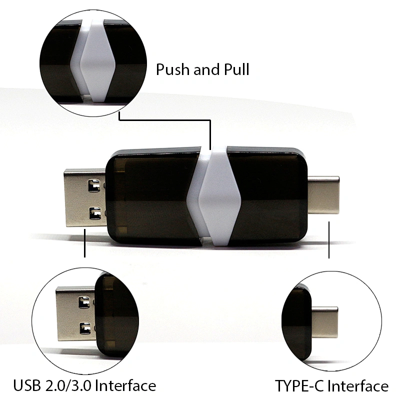 Dual Model Type C USB Flash Drive Plastic Stretch Light USB Pen Drive USB 2.0 3.0 Pen Drive