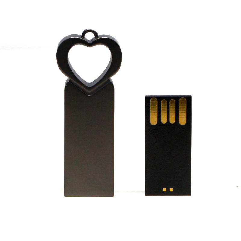 Metal Lanyard Heart Shape Gun Color Customized Logo USB Flash Drive USB Flash Disk USB Drive USB Driver USB Stick