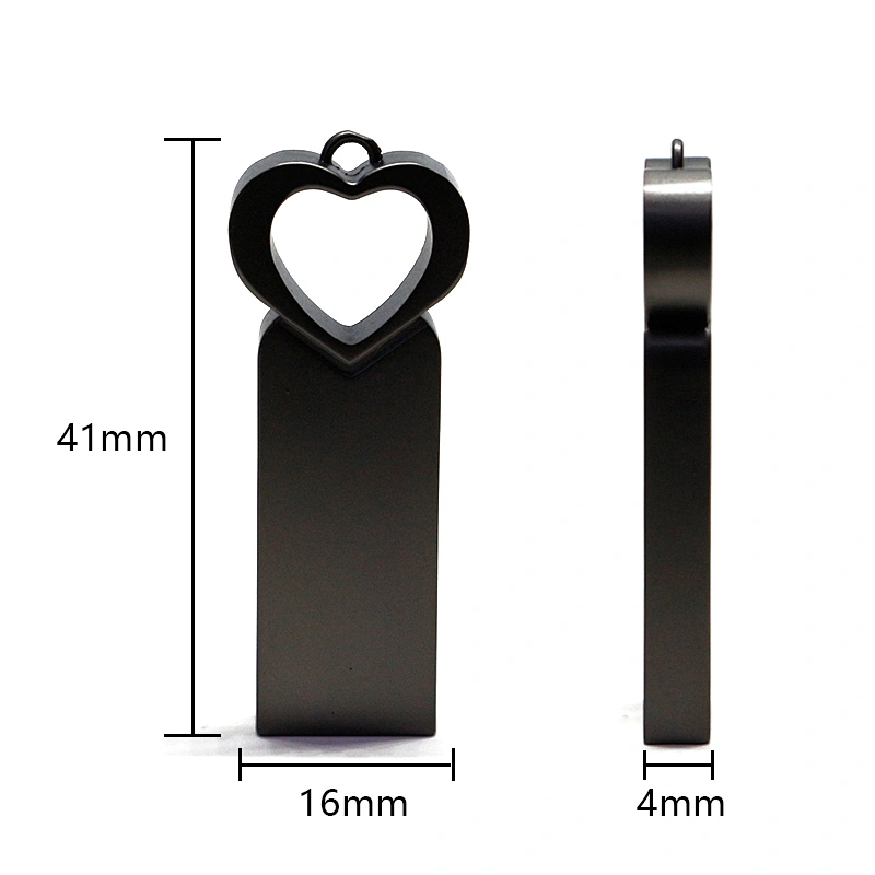 Metal Lanyard Heart Shape Gun Color Customized Logo USB Flash Drive USB Flash Disk USB Drive USB Driver USB Stick