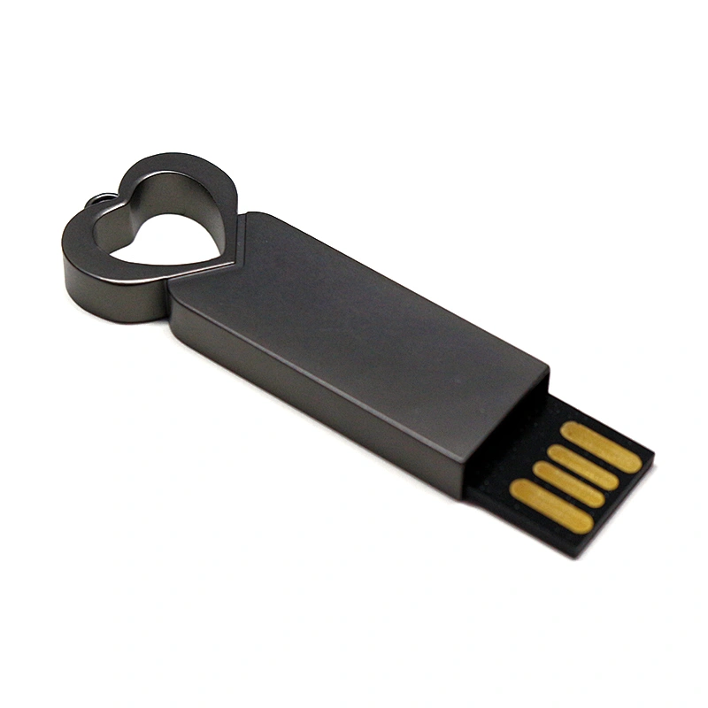 Metal Lanyard Heart Shape Gun Color Customized Logo USB Flash Drive USB Flash Disk USB Drive USB Driver USB Stick