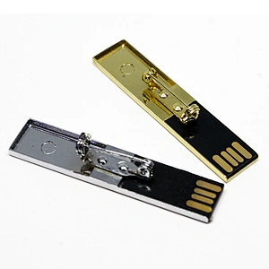 Brooch Metal Portable USB Flash Drive Pin Buckle Mirror Pen Drive Silvery Golden USB Pen Drive