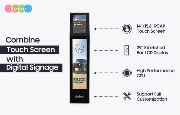 stretched bar touch screen kiosk PCAP multi touch android digital signage display screen digital poster