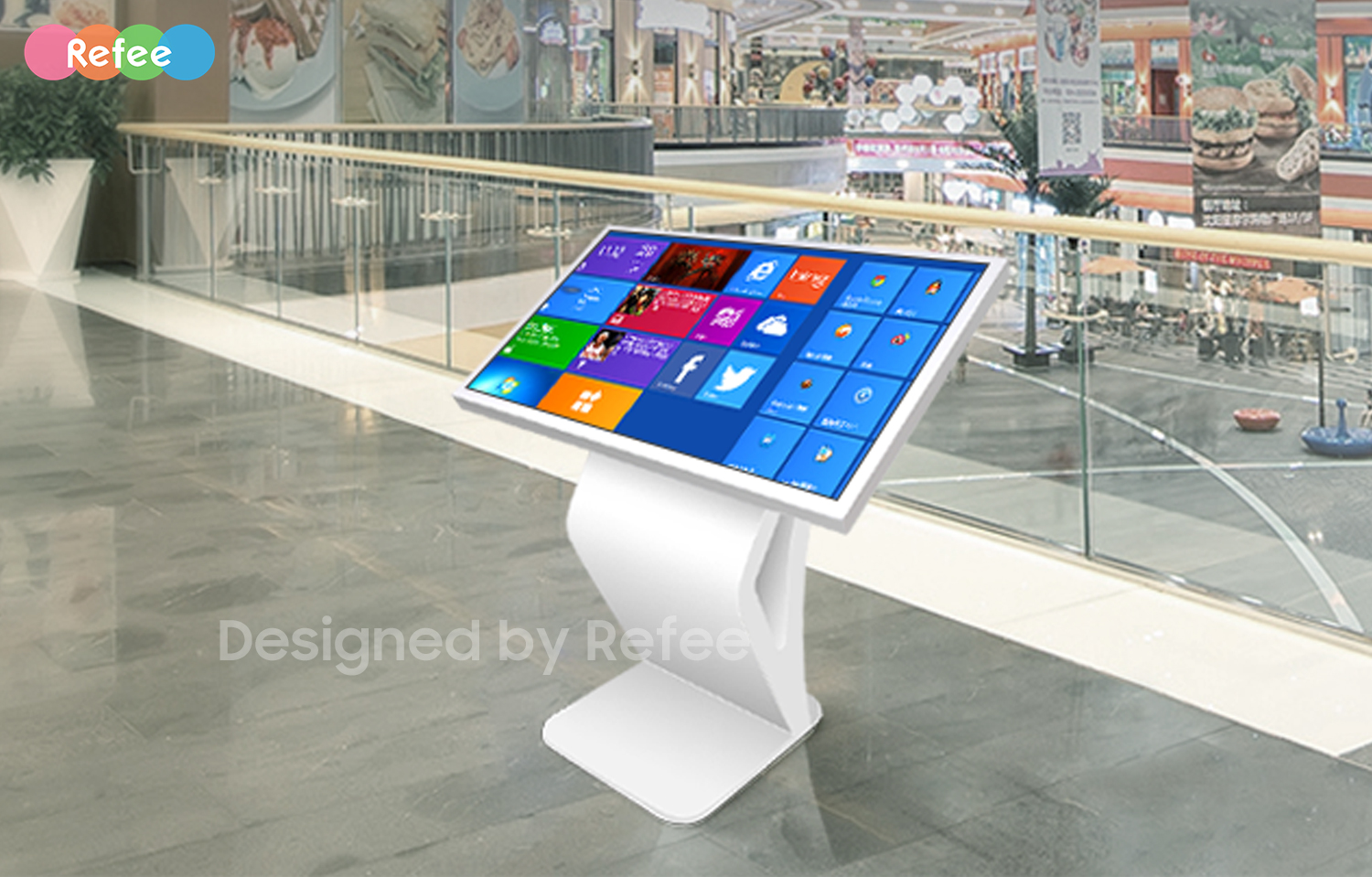refee freestanding interactive self service multi touch kiosk android digital signage PCAP touch display screen digital poster