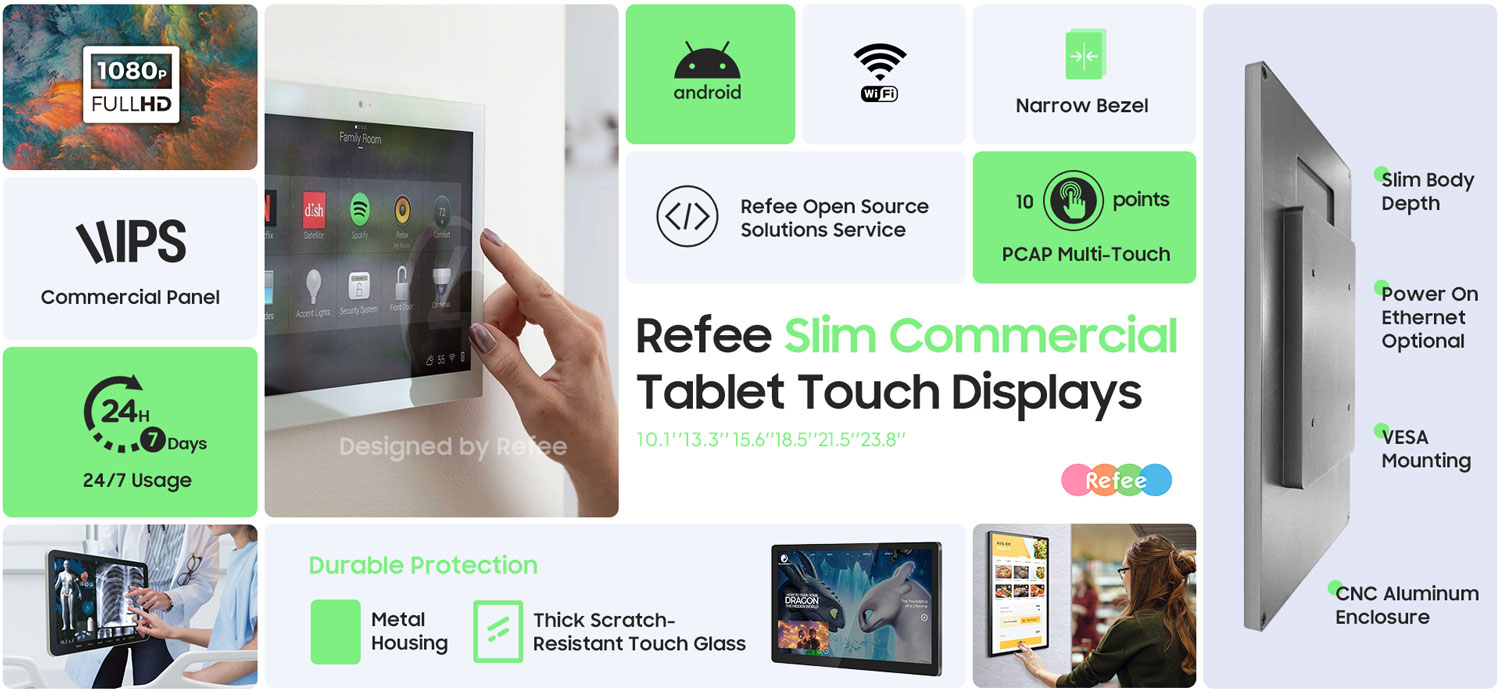 refee interactive PCAP touch screen multi touch commercial tablet android digital signage display screen digital poster