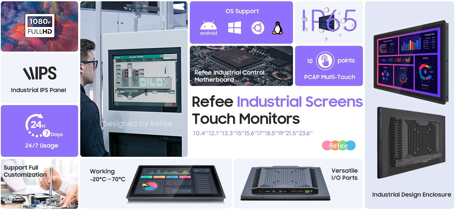 refee industrial screen monitors touch display commercial panel android windows display