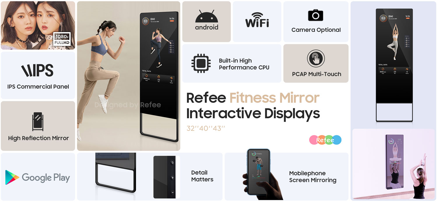 refee interactive fitness mirror workout at home mirror display touch screen