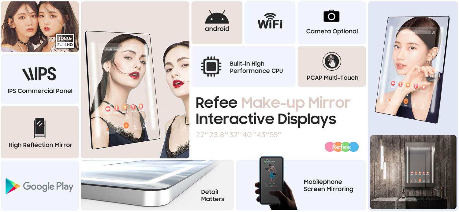 refee interactive mirror make-up touch mirror display screen