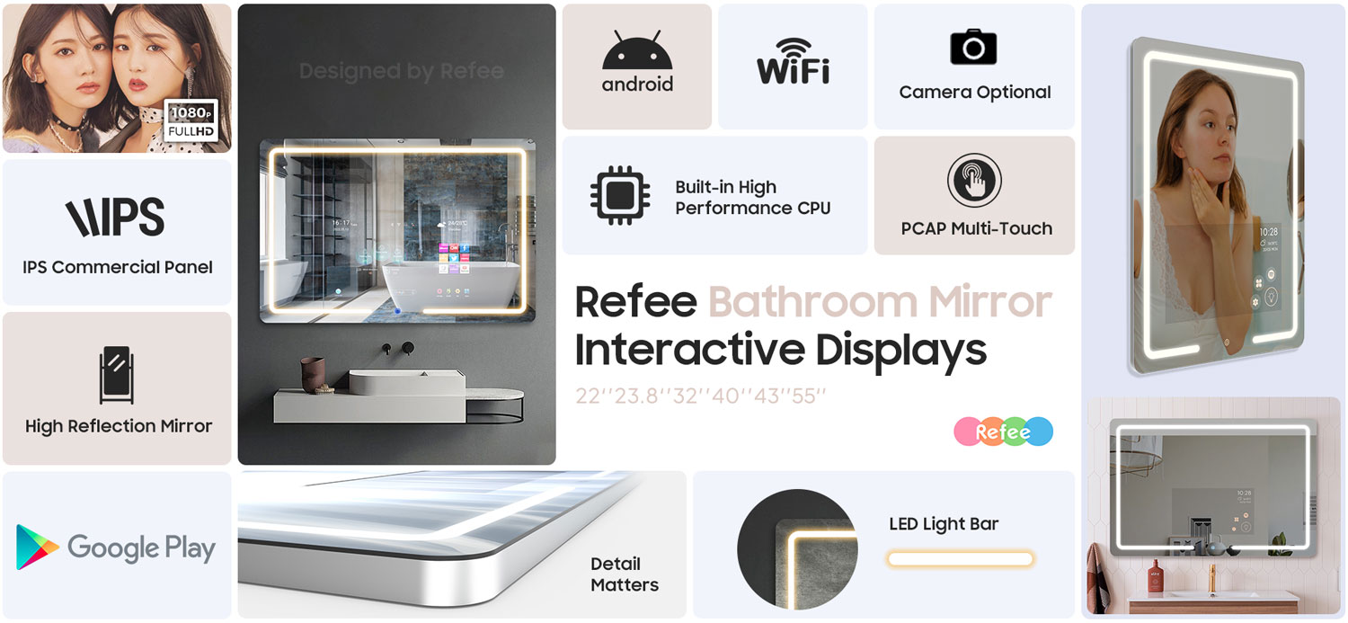 refee interactive bathroom bath touch mirror display magic mirror screen