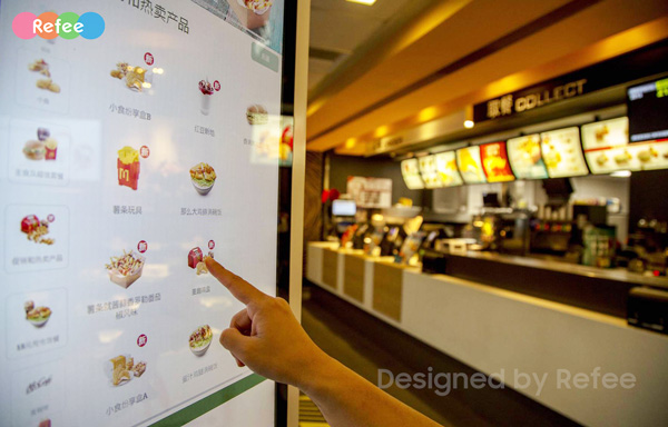 refee freestanding interactive self ordering touch kiosk self service PCAP touch kiosk android digital signage display screen digital poster