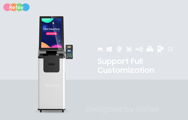 refee freestanding interactive printer self service touch kiosk android digital signage display touch screen digital poster
