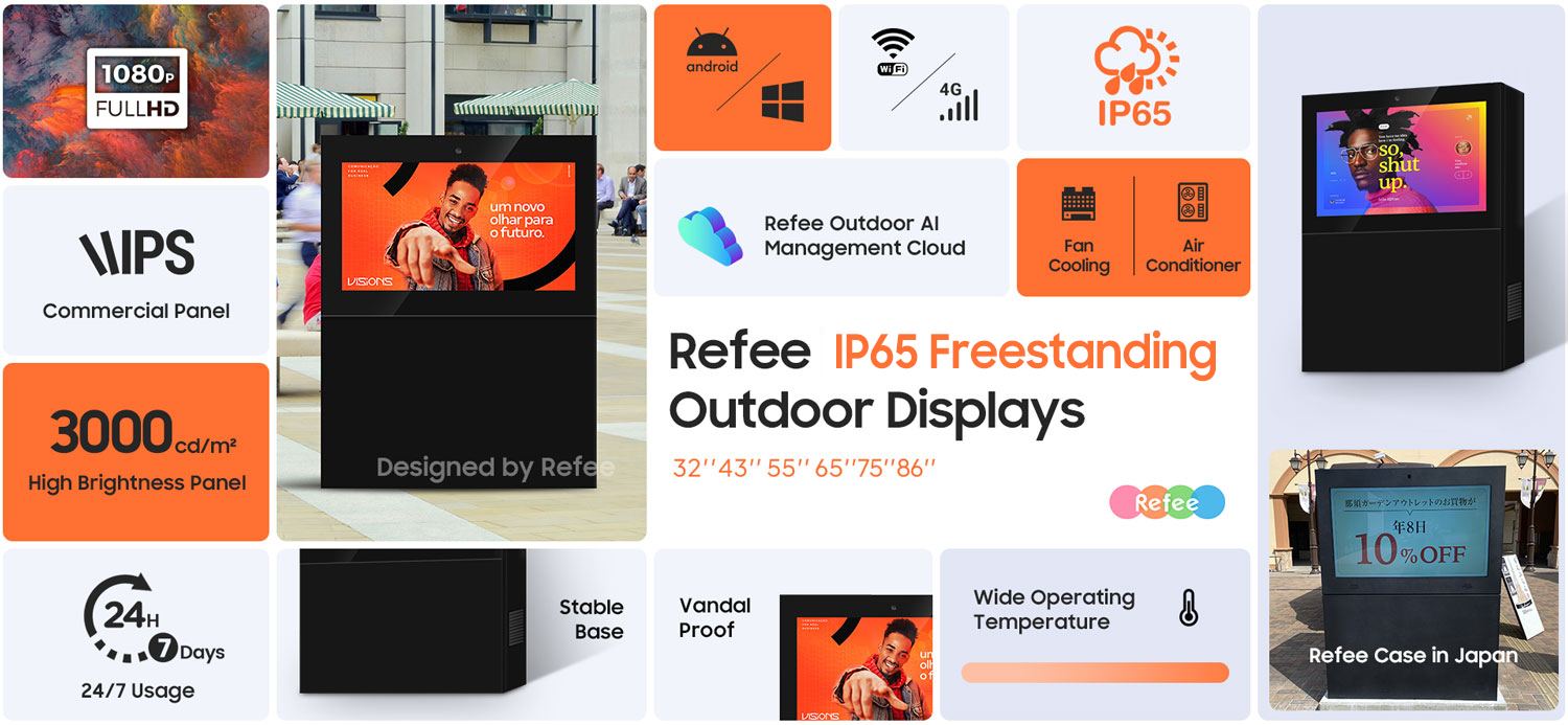 refee ultra high Brightness IP65 waterproof outdoor display outdoor digital signage display advertising screen digital poster