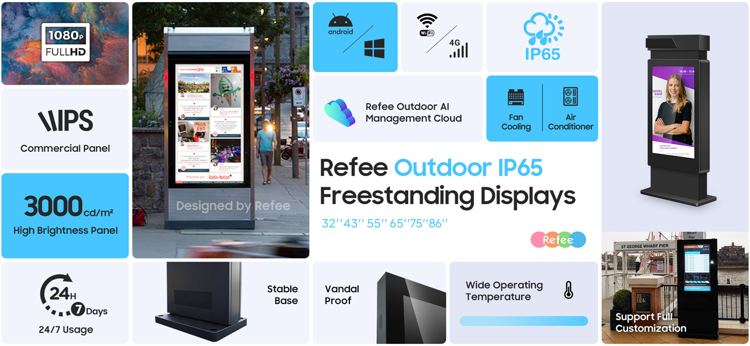refee ultra high Brightness IP65 waterproof outdoor display outdoor digital signage display advertising screen digital poster
