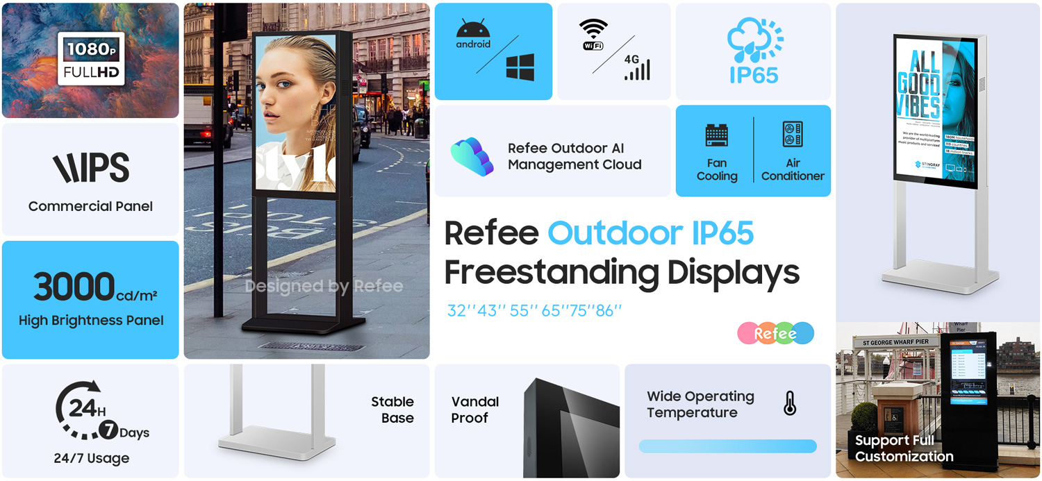 refee ultra high Brightness IP65 waterproof outdoor display outdoor digital signage display advertising screen digital poster