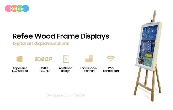 refee wooden frame display digital art LCD display anti-glare screen