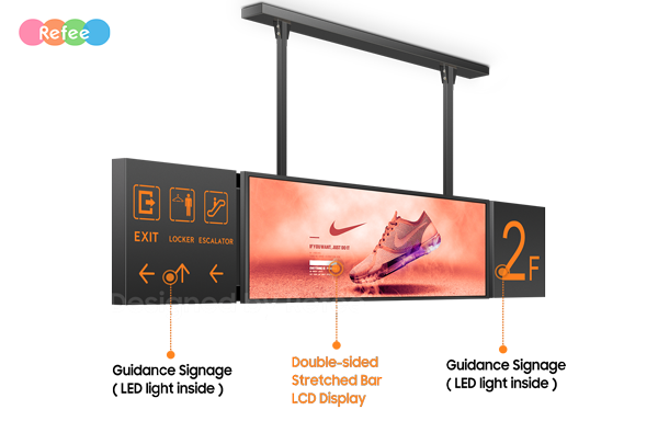 Refee airport shopping mall Floor Guidance Double-sided stretched bar display ultra wide screen digital signage