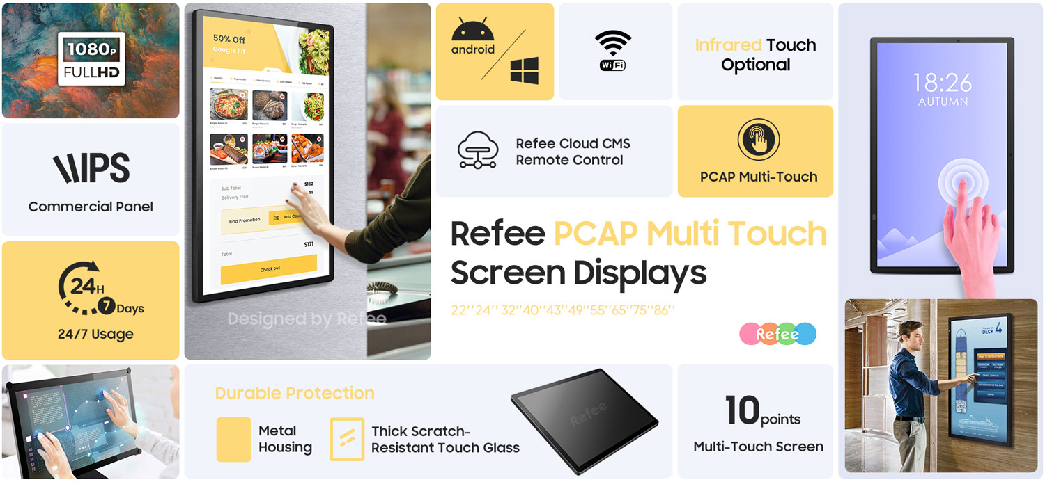 interactive PCAP multi touch screen android digital signage Interactive display screen digital poster