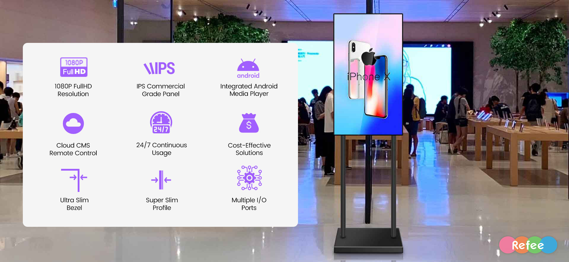 indoor android digital signage freestanding display screen poster features