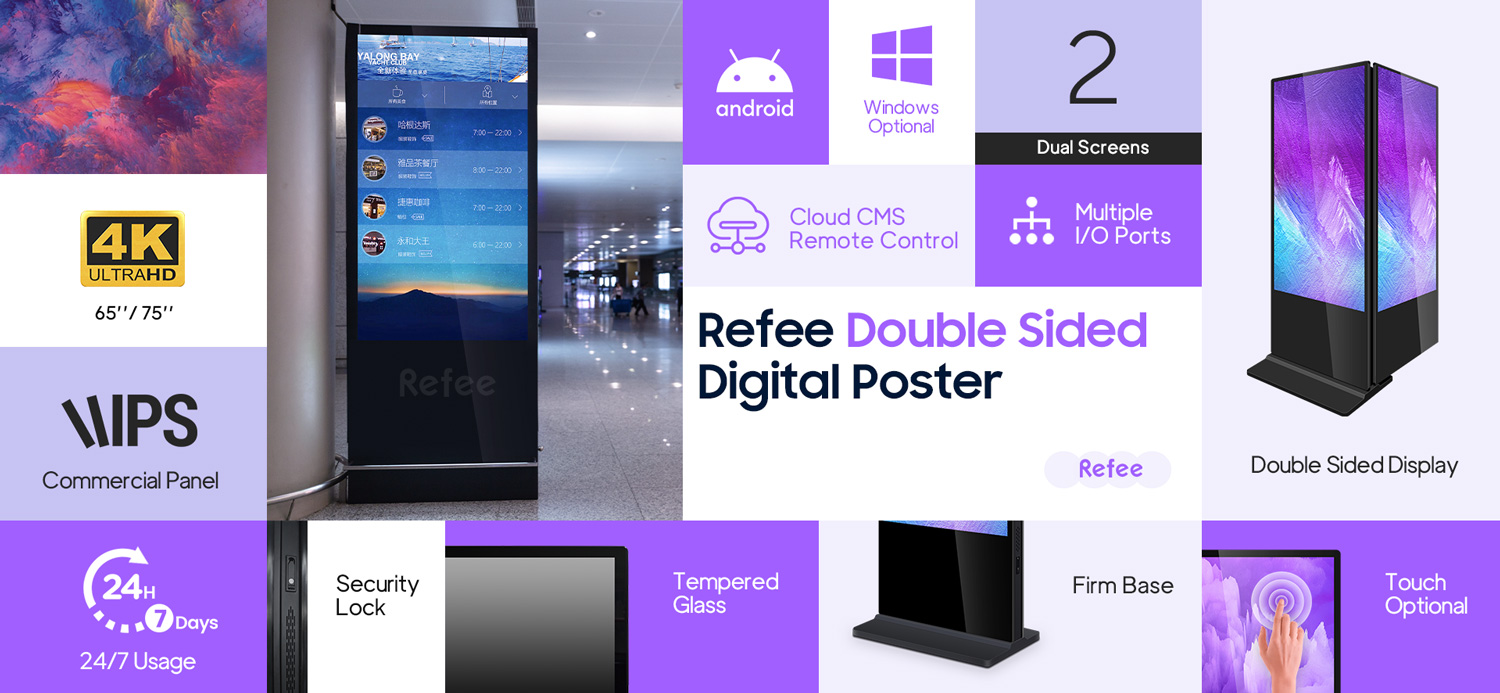 indoor android digital signage freestanding display screen poster features